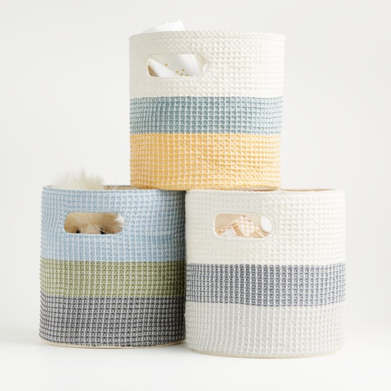 Zyra Blue/Green Striped Storage Bin - Image 1