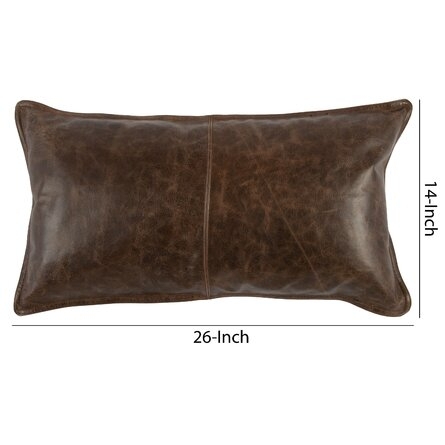 Hagedorn Stitched Details Rectangular Faux Leather Pillow Cover & Insert, 26" x 14" - Image 2