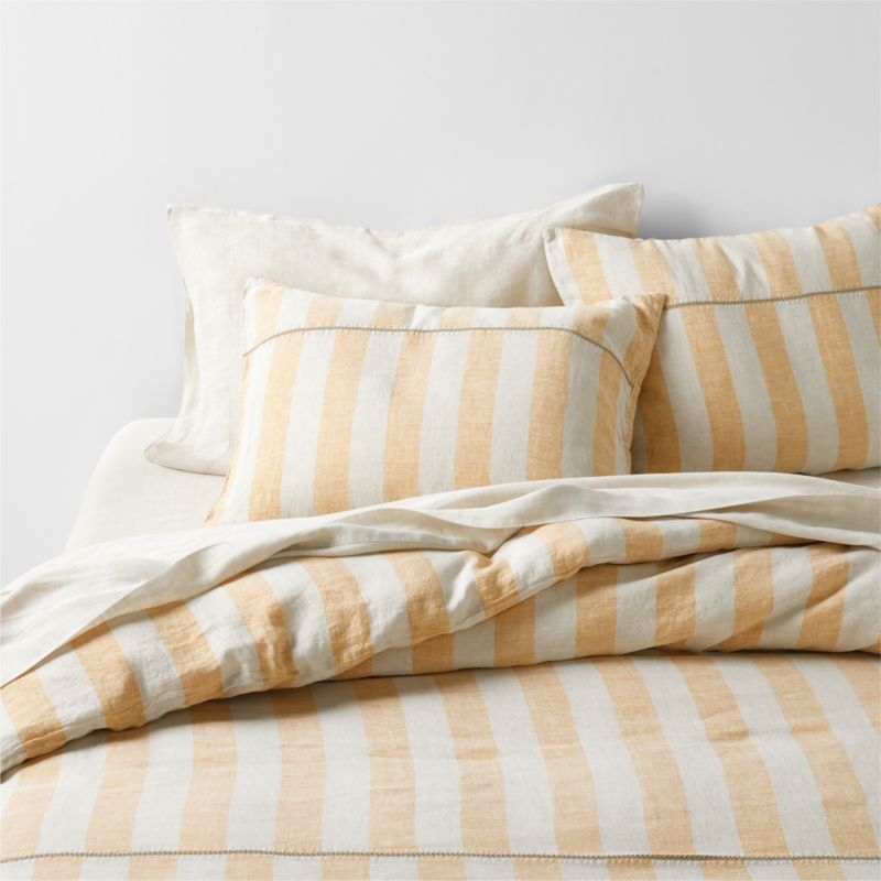 Aire Natural EUROPEAN FLAX ™-Certified Linen Cabana Stripe Arcadia Tan/Savannah Yellow Euro Bed Pillow Sham - Image 2
