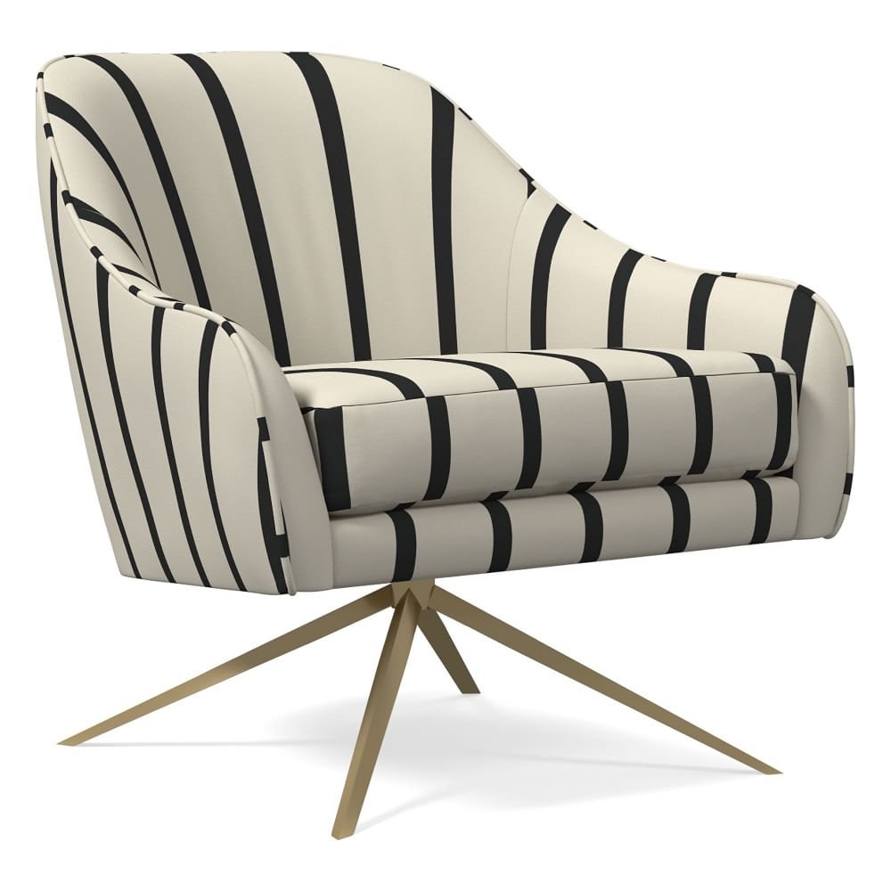 Roar & Rabbit Swivel Chair, Simple Stripe, Light Flax, Antique Brass - Image 0