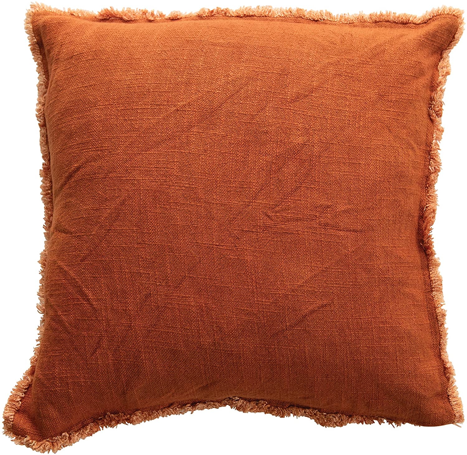 Eyelash Fringe Square Linen Pillow, Rust, 18" x 18" - Image 0
