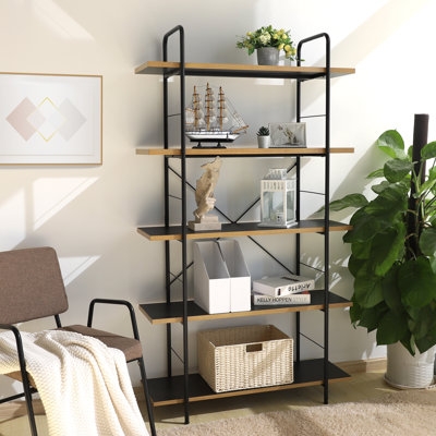 Industrial Bookshelf And Bookcases Vintage Etagere Bookcase With Metal Frame - Image 0