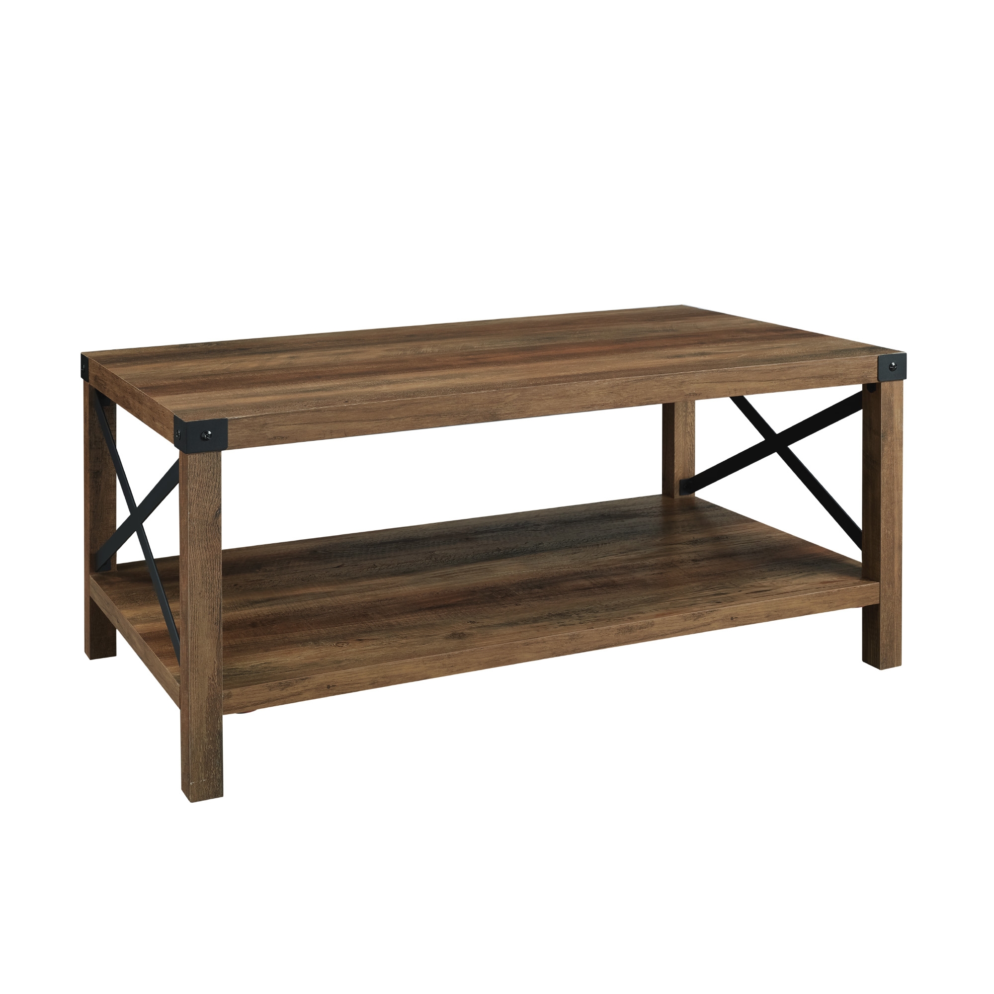 Metal X Rustic Wood Coffee Table - Rustic Oak/Black  - Image 0