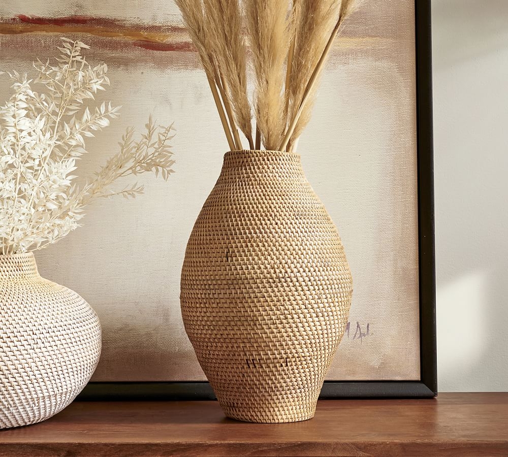 Woven Rattan Vases, Tall, Natural - Image 3