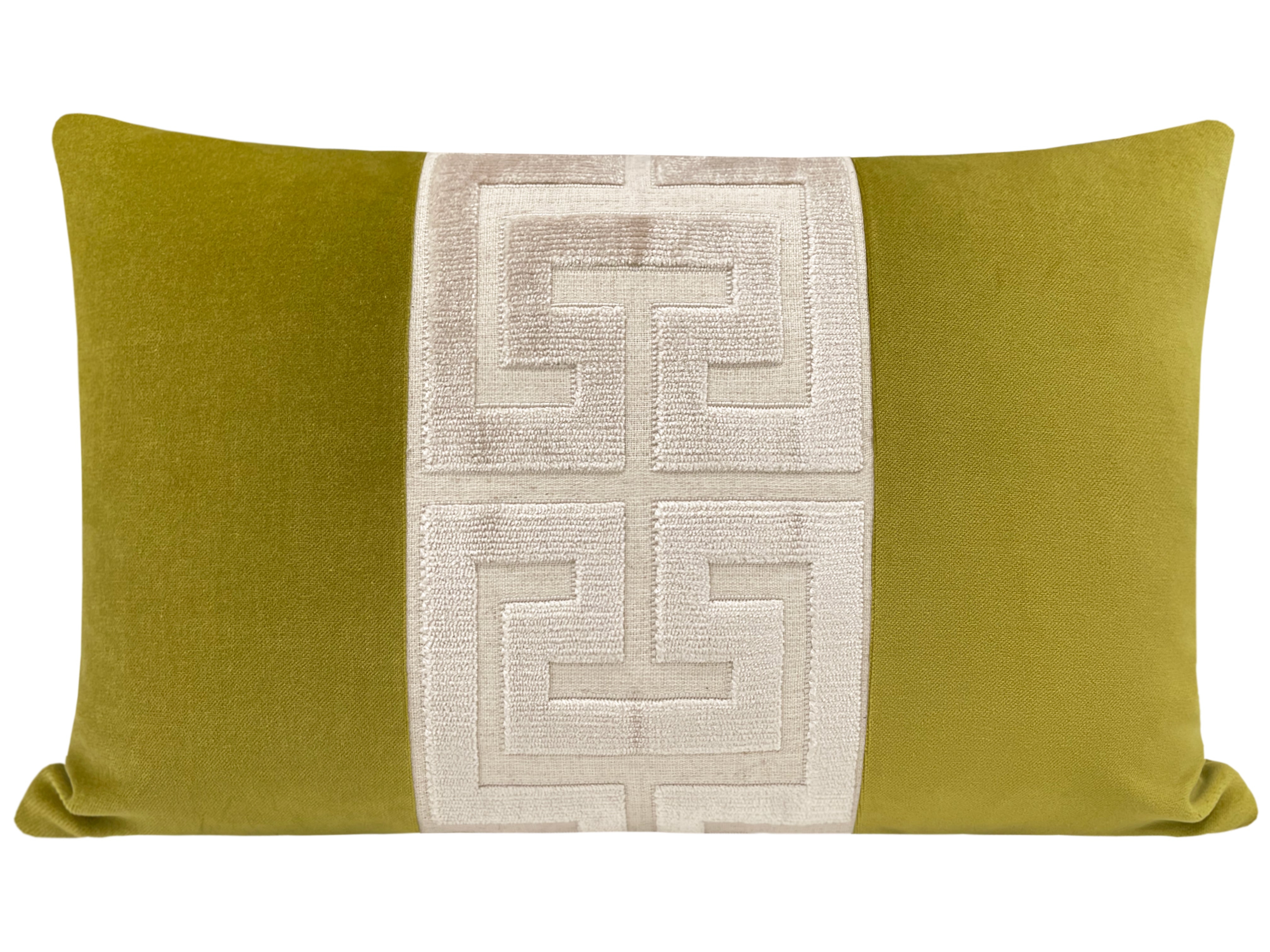 THE LITTLE LUMBAR :: CLASSIC VELVET // CHARTREUSE  + GREEK TRIM // CASHMERE - LITTLE LUMBAR 12" X 18" - Image 0