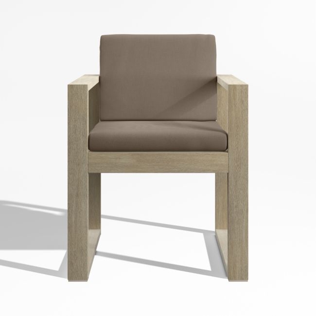 Mallorca Wood Outdoor Dining Arm Chair with Cast Shale Brown Sunbrella ® Cushions - Image 0