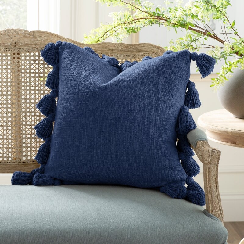 Square Cotton Pillow with Tassels, Navy Blue, 18" x 18" - Image 5