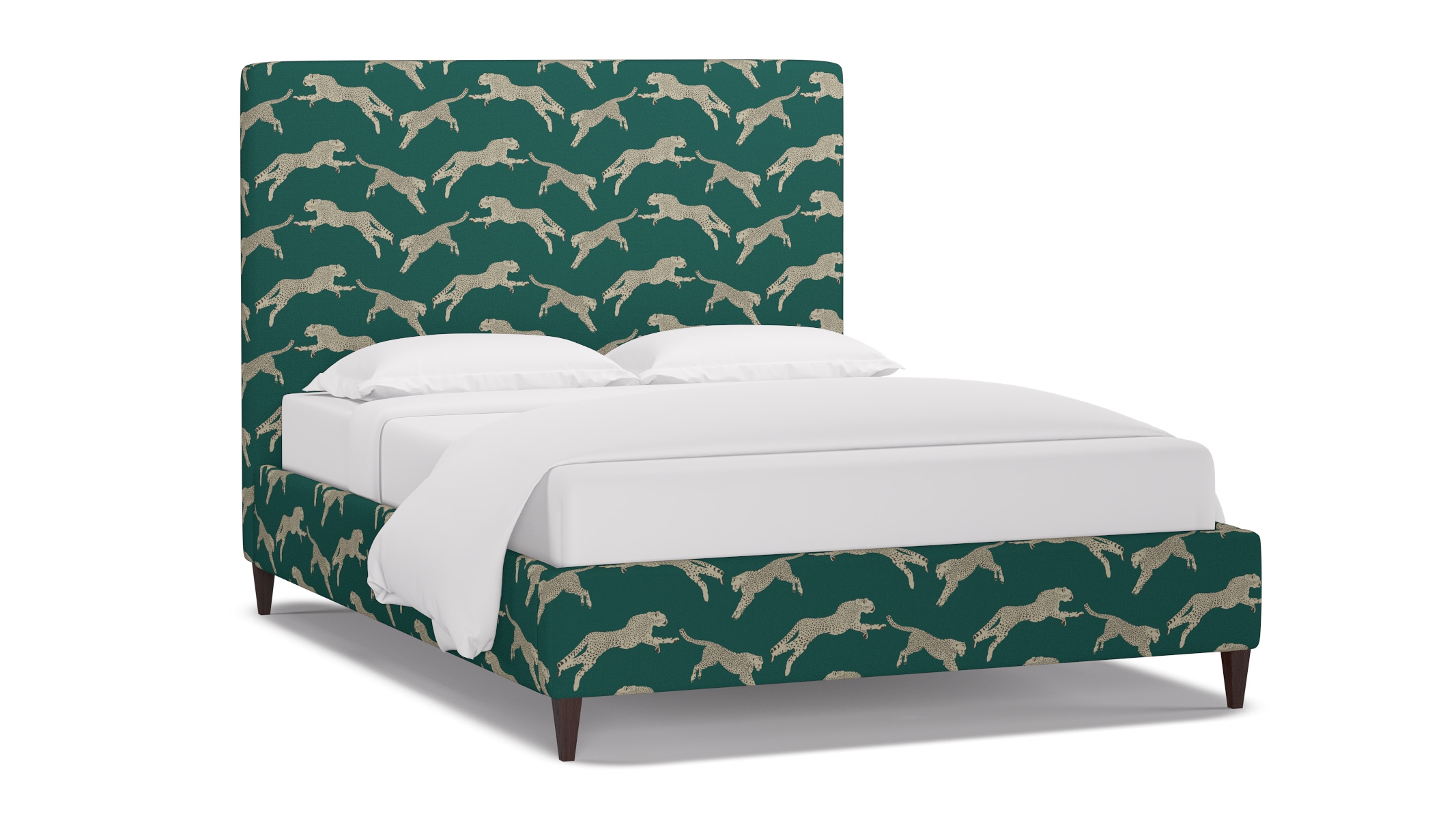 Classic Bed, Polo Green Cheetah, Espresso Square Tapered Leg, Twin - Image 1
