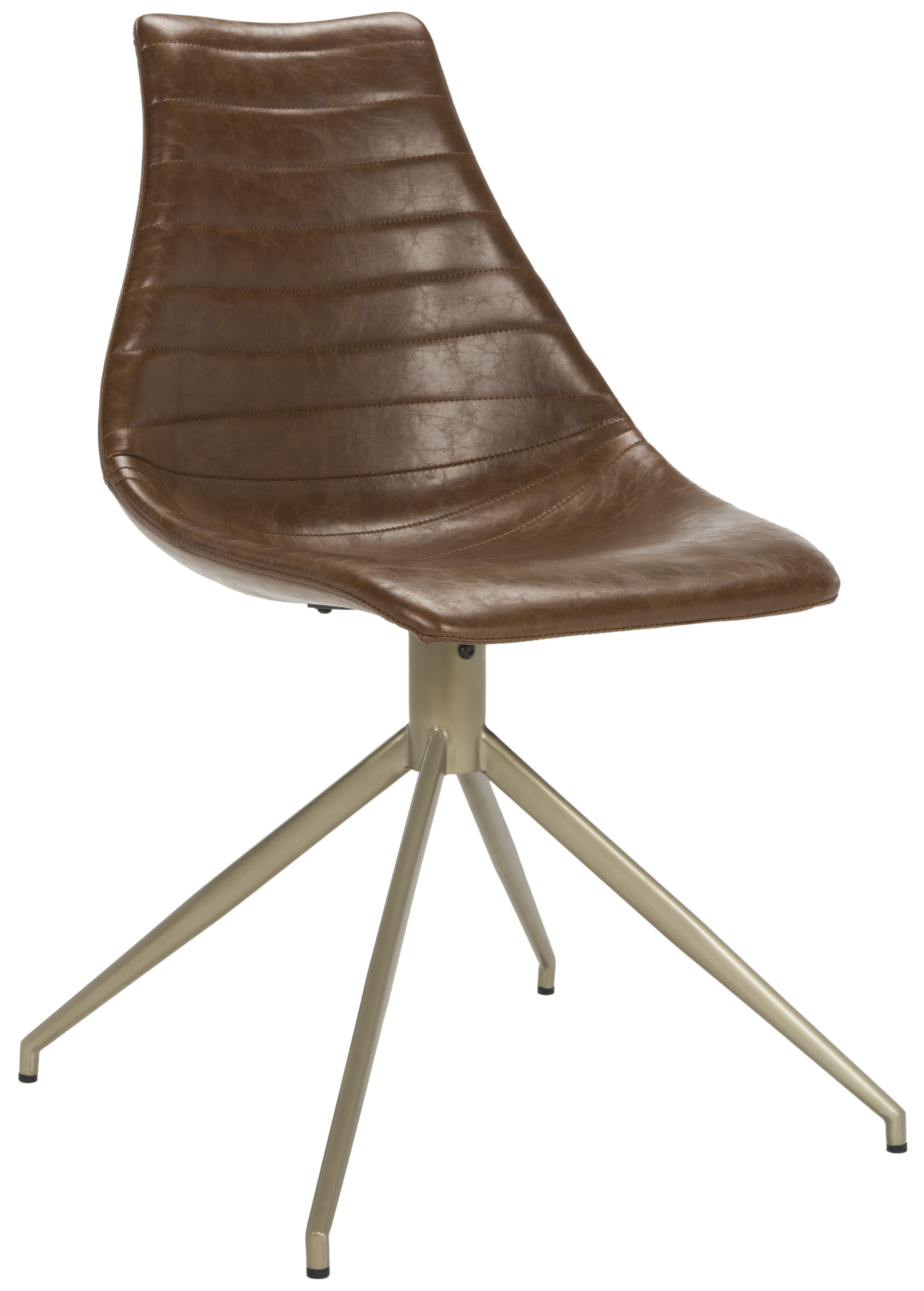 Lynette Midcentury Modern Leather Swivel Dining Chair - Light Brown/Brass - Arlo Home - Image 3
