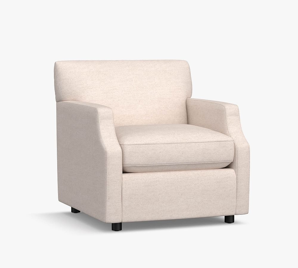 SoMa Hazel Upholstered Armchair, Polyester Wrapped Cushions, Performance Heathered Basketweave Navy - Image 0