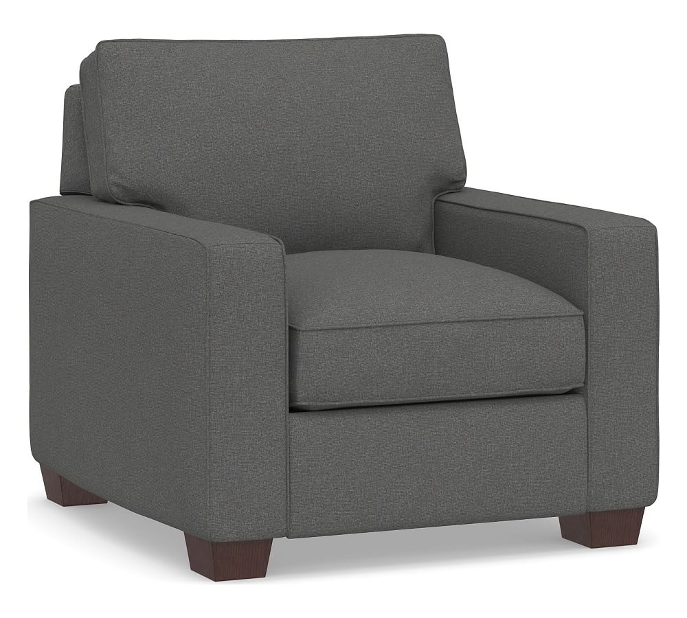 PB Comfort Roll Arm Upholstered Recliner, Memory Foam Cushions, Park Weave Charcoal - Image 0