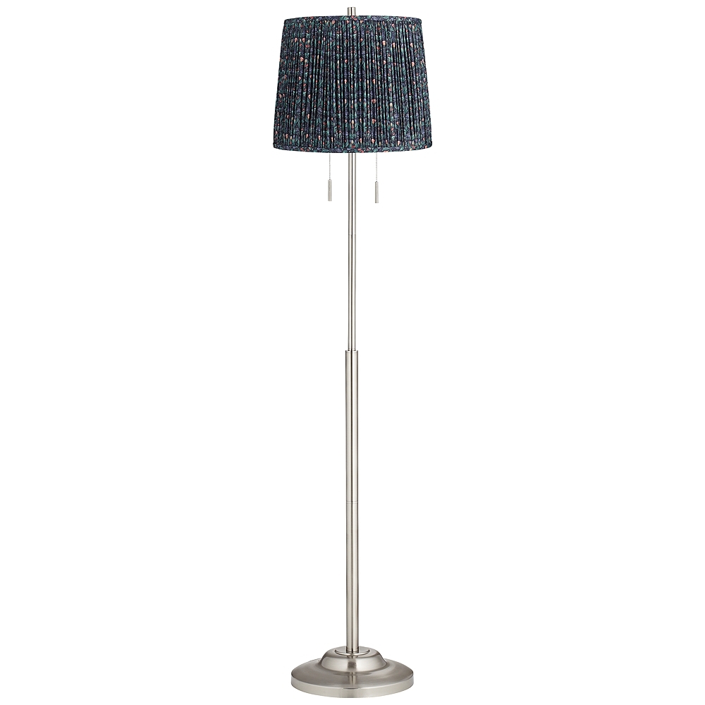 Abba 65"H Brushed Steel Sally Green Shade Twin Pull Chain Floor Lamp - Image 0