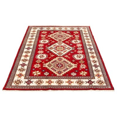 One-of-a-Kind Hand-Knotted New Age 6'7" x 9'8" Wool Area Rug in Red/Off White - Image 0