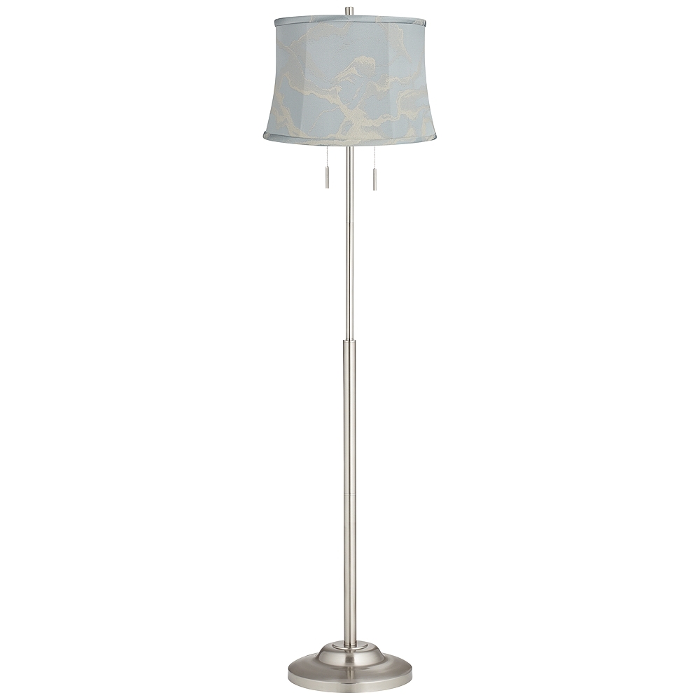Abba 65"H Brushed Steel w/ Blue Swirl Shade Twin Pull Chain Floor Lamp - Image 0
