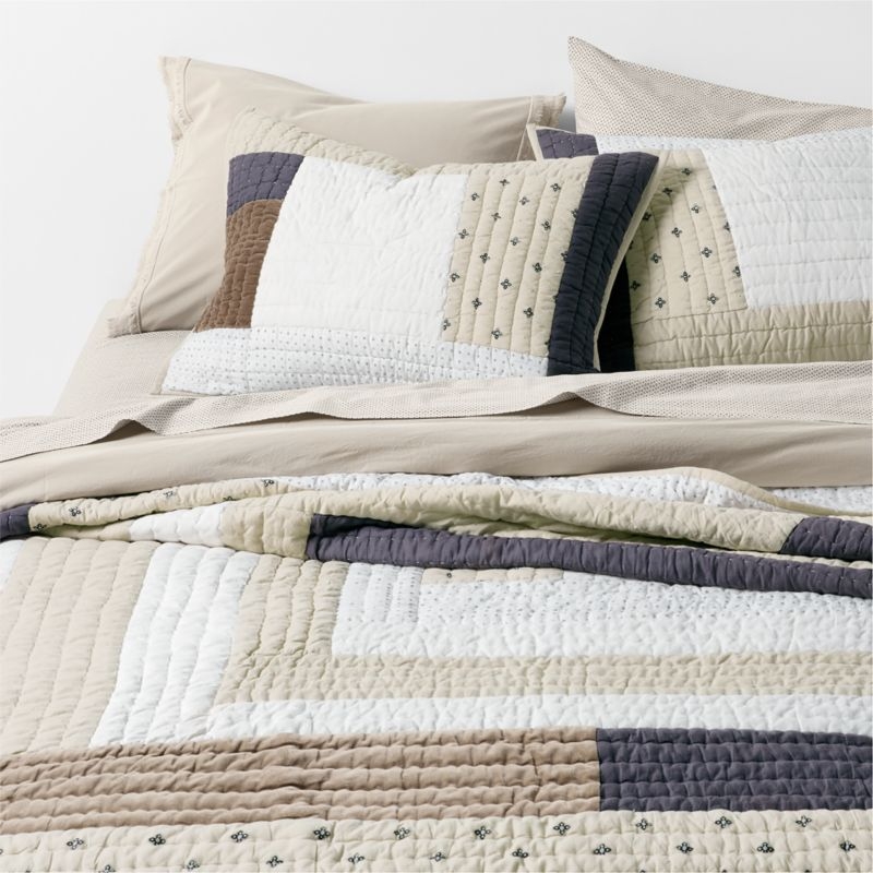 Favorite Washed Organic Cotton Natural Taupe and Midnight Navy Diamond Printed King Bed Sheet Set - Image 1