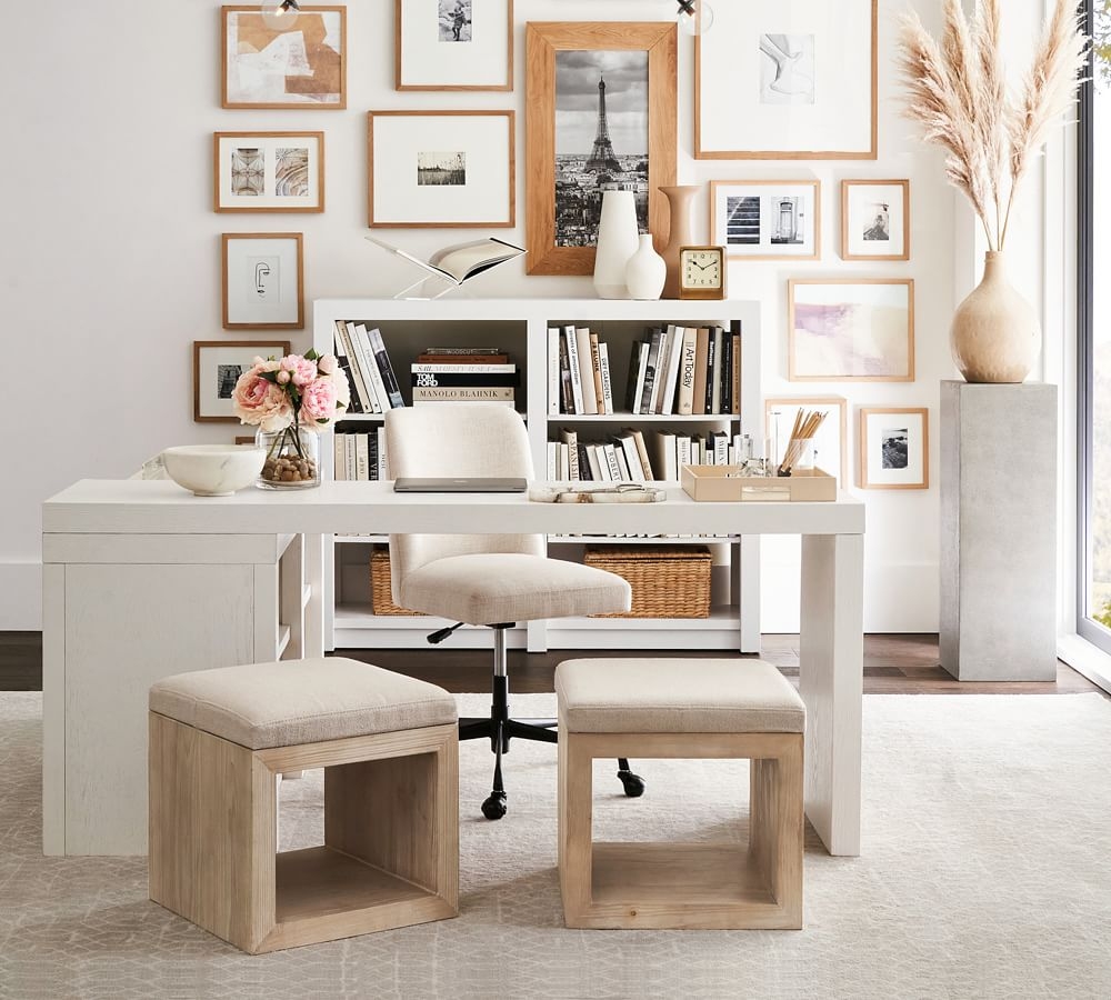 Layton Upholstered Rolling Swivel Desk Chair, Black Base, Basketweave Slub Oatmeal - Image 3
