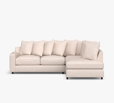 PB Comfort Square Arm Upholstered Left Sofa Return Bumper Sectional, Box Edge, Down Blend Wrapped Cushions, Performance Heathered Basketweave Platinum - Image 1