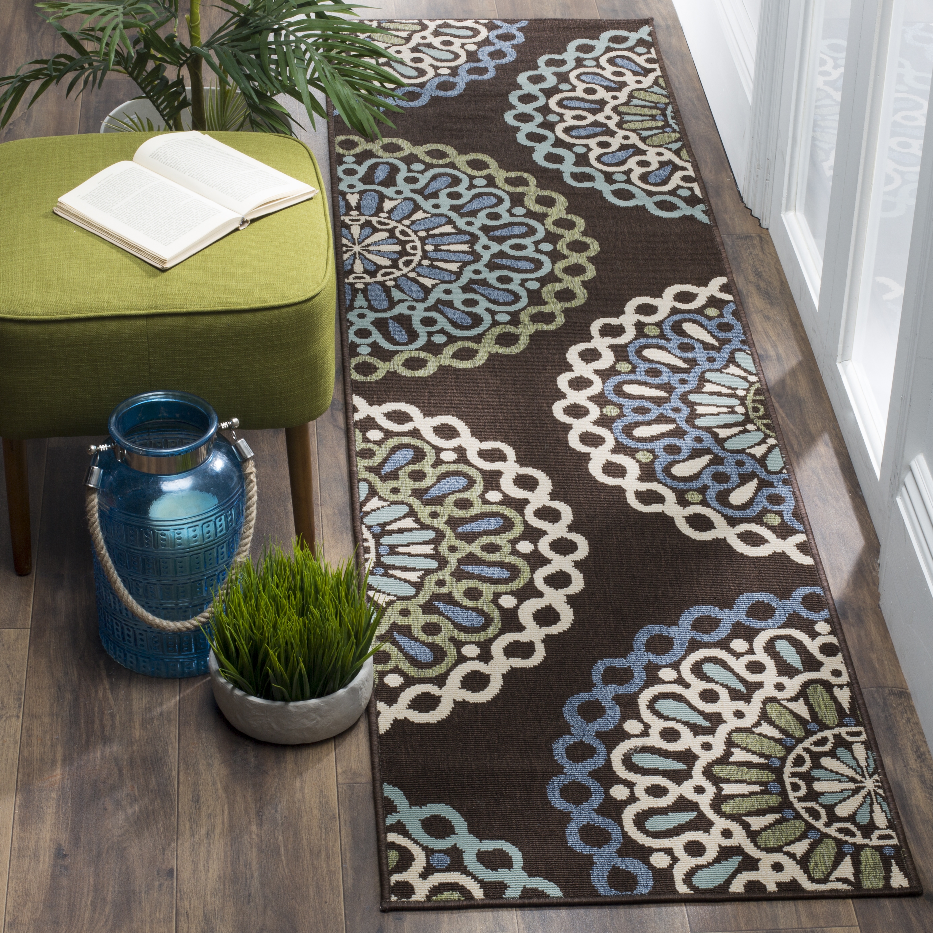 Arlo Home Indoor/Outdoor Woven Area Rug, VER092-0625, Chocolate/Blue,  2' 3" X 8' - Image 1