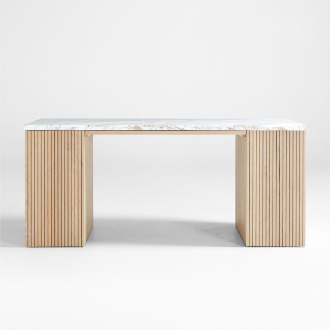 Batten 84" Natural Oak Wood Kitchen Island with Storage - Image 0