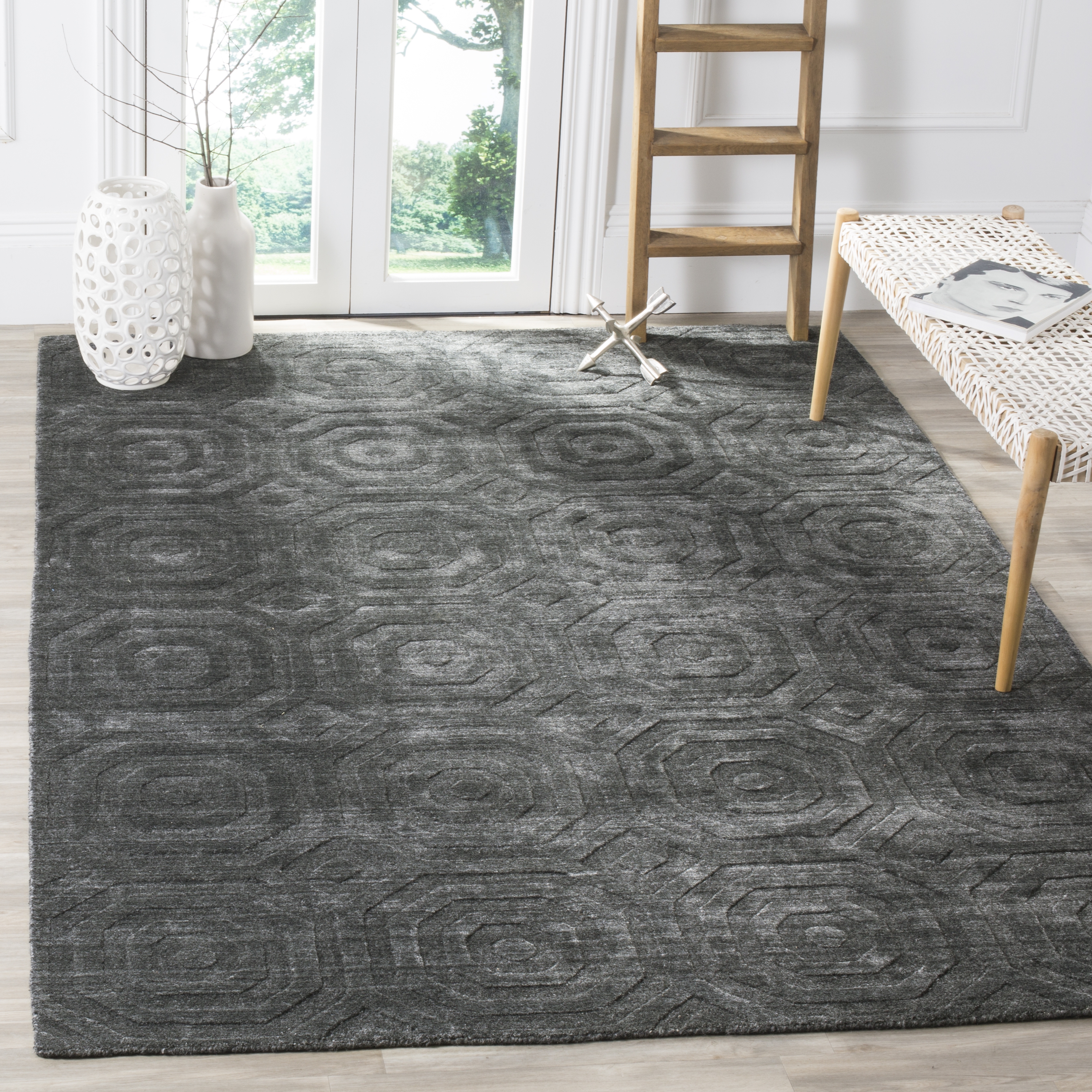 Arlo Home Woven Area Rug, ELM633C, Dark Grey,  6' X 9' - Image 1