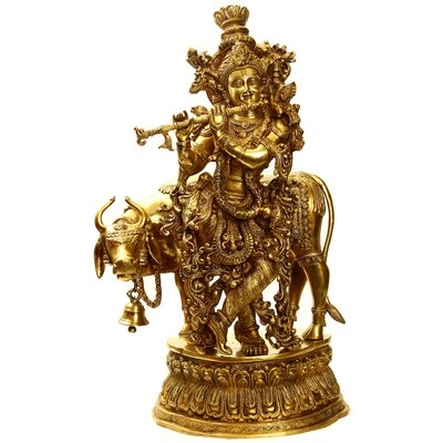 Large Size Lord Krishna With A Cow And His Flute - Image 0