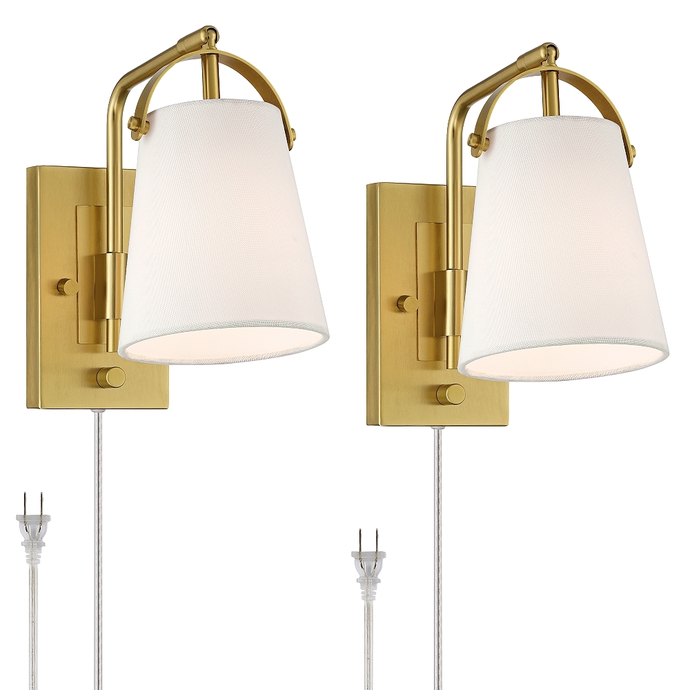 Possini Euro Erica 11" High Antique Brass Plug-In Wall Sconce Set of 2 - Image 0
