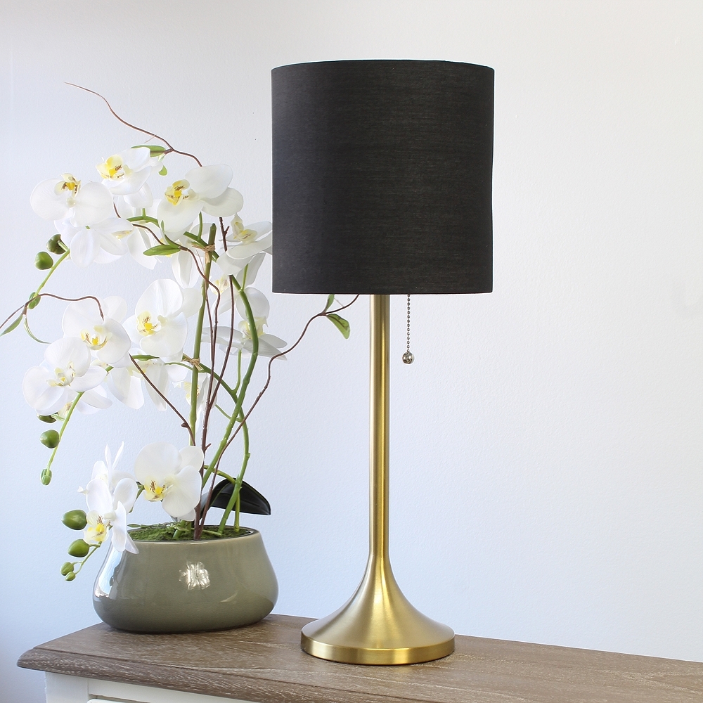 Simple Designs Gold Metal Accent Table Lamp with Black Shade - Style # 85W71 - Image 0