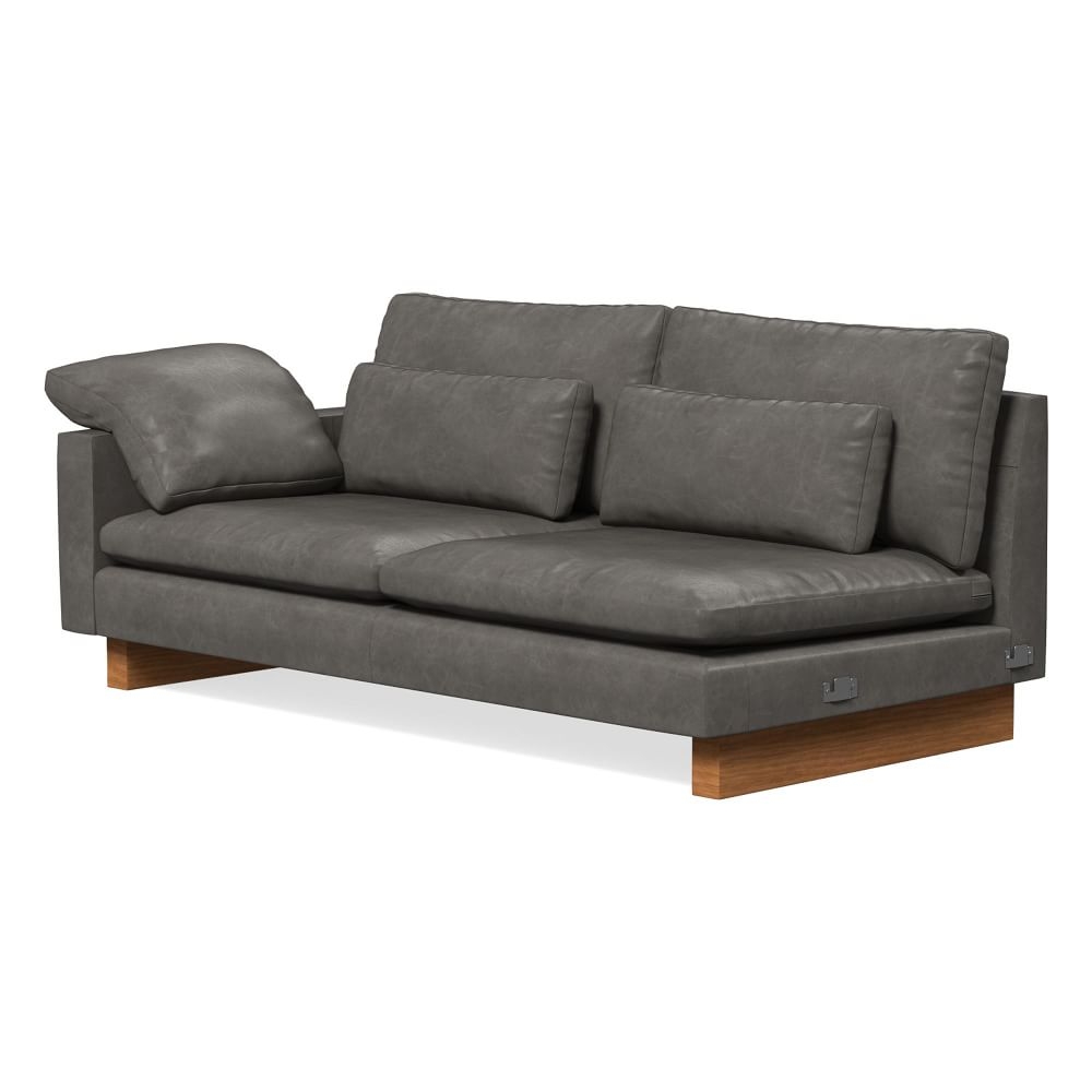 Harmony Left Arm 2.5 Seater Sofa, Down, Ludlow Leather, Gray Smoke, Dark Walnut - Image 0