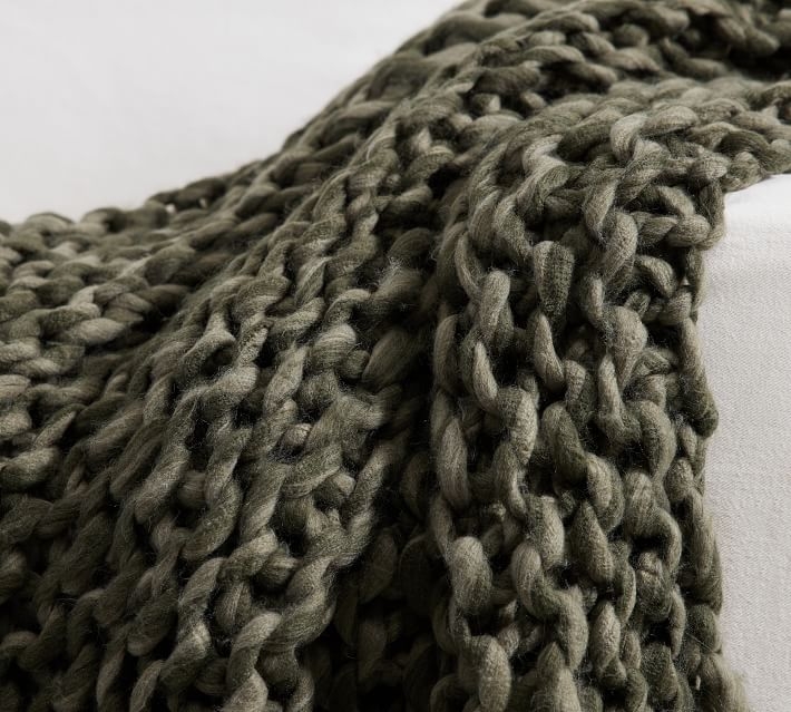 Chunky Handknit Throw, Loden - Image 1