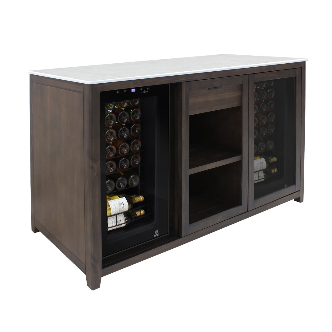 Vinotemp Brama by Vinotemp Wood Wine Credenza with Sliding Glass Doors and White Marble Tabletop - Image 0