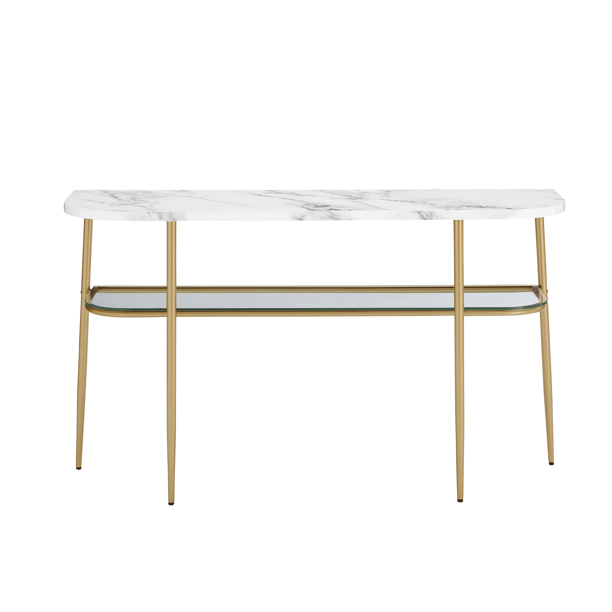 52" Curved Faux Marble, Glass and Metal Entry Table - Calacatta Marble/ Gold - Image 6