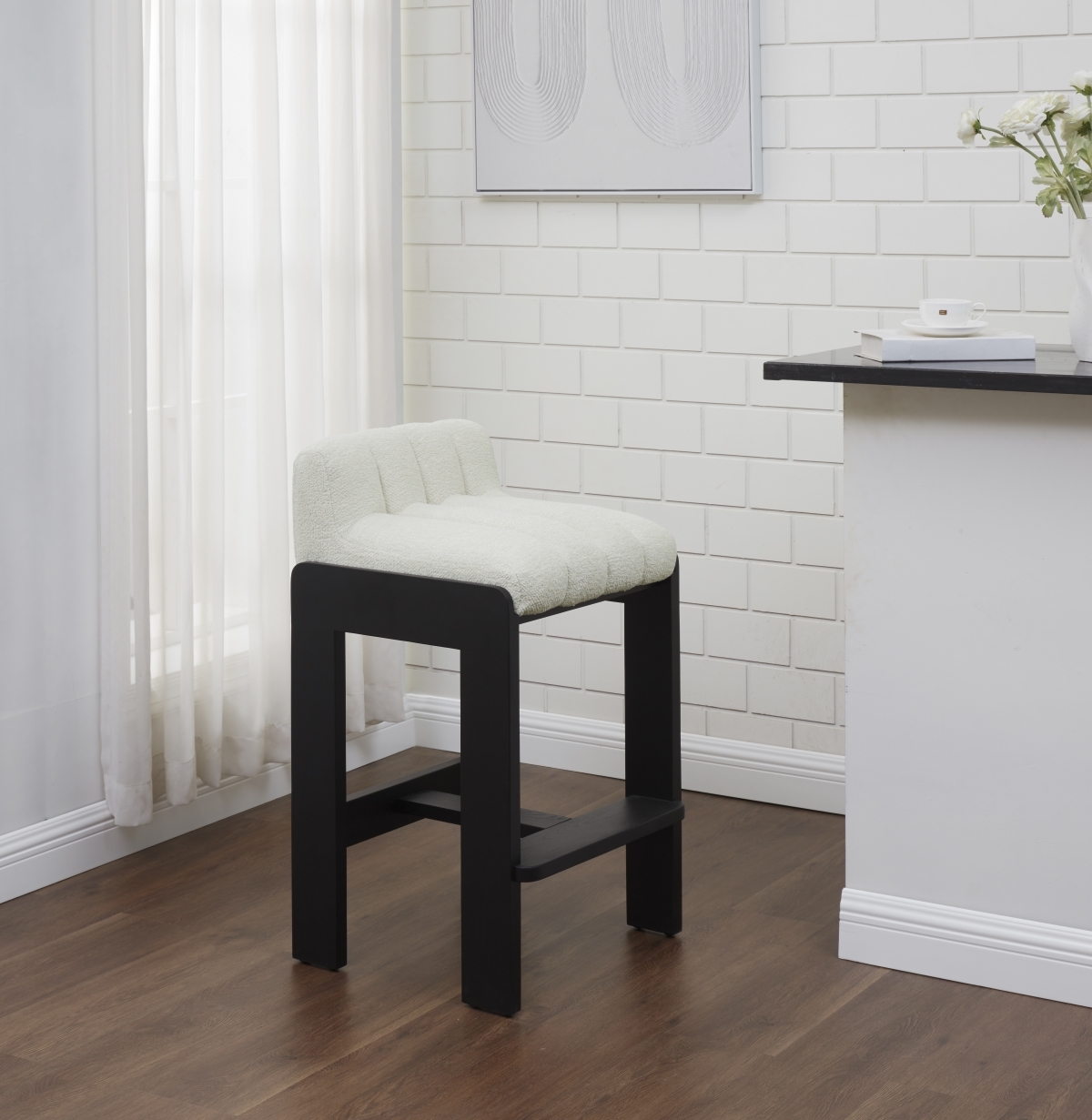 Delphini Boucle Barstool - Ivory/Black - Image 1