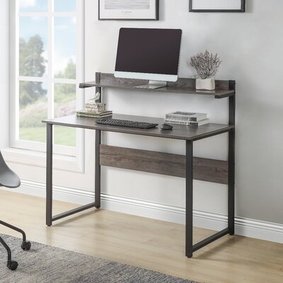 Fashion Simple Style Computer Desk With Hutch, Home Office Study Table With Storage Shelves(Brown) - Image 0