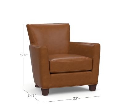 Irving Square Arm Leather Armchair with Nailheads, Polyester Wrapped Cushions, Vegan Java - Image 1