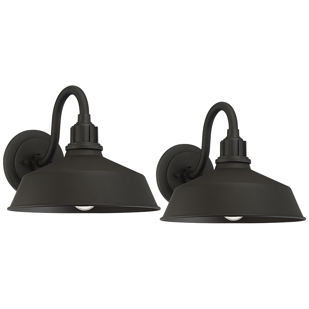 Franklin Iron Works Arnett 10 1/2" Black Outdoor Barn Lights Set of 2 - Image 0
