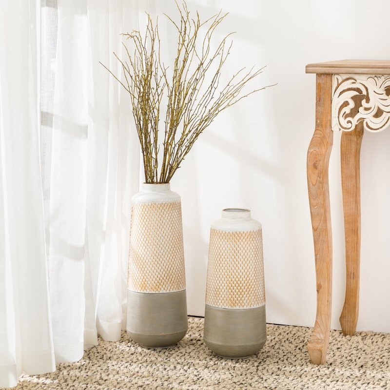 Modern Industrial Textured Metal Floor Vases, Set of 2 - Image 2