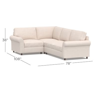 PB Comfort Roll Arm Upholstered Right Arm 3-Piece Corner Sectional, Box Edge Down Blend Wrapped Cushions, Performance Heathered Basketweave Alabaster White - Image 1