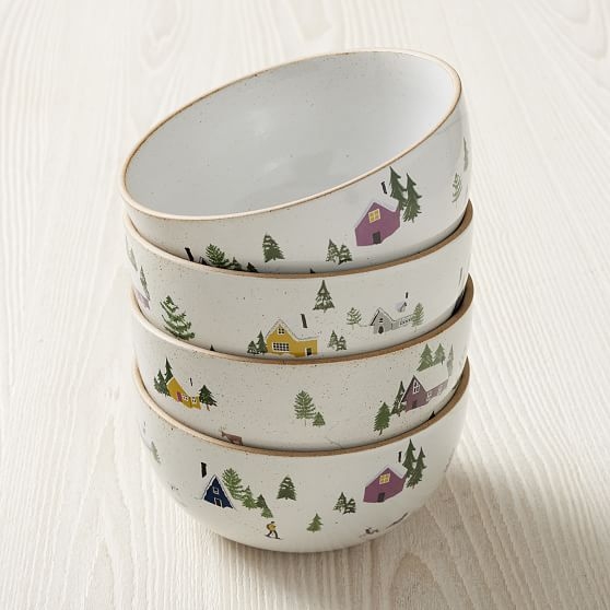 Holiday Skiers, Cereal Bowl, Set of 4 new - Image 0