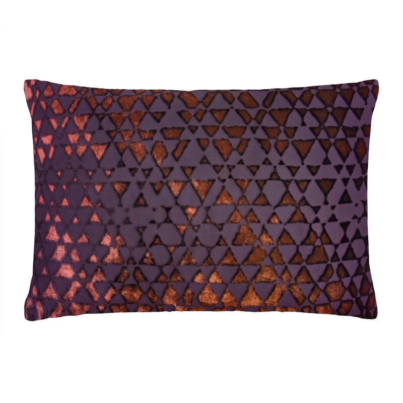 Kevin O'Brien Studio Triangles Velvet Geometric Lumbar Pillow Color: Wildberry, Size: 14" x 20" - Image 0