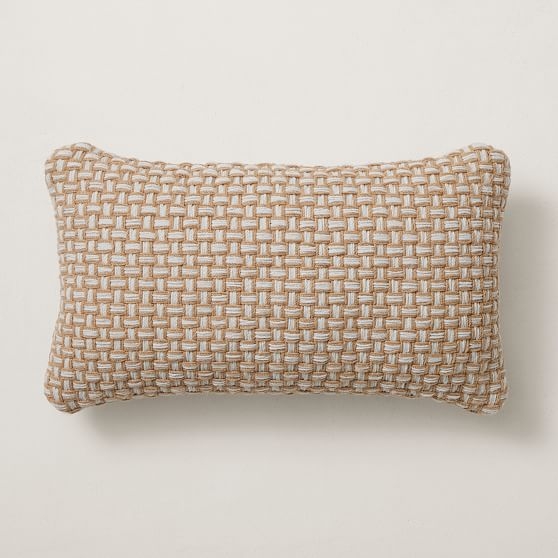 Outdoor Two Tone Woven Pillow, 12"x21", White - Image 0