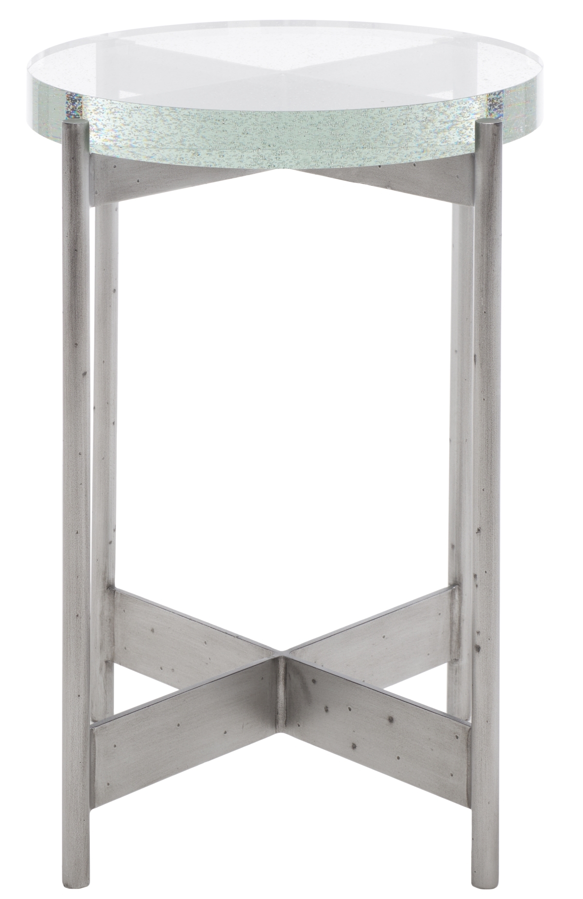 Adriella Round Bubble Glass Table - Silver/Clear - Image 0