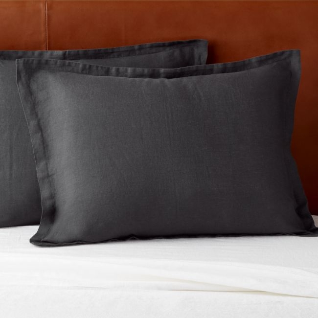 EUROPEAN FLAX-Certified Linen Black Standard Pillow Shams Set of 2 - Image 0