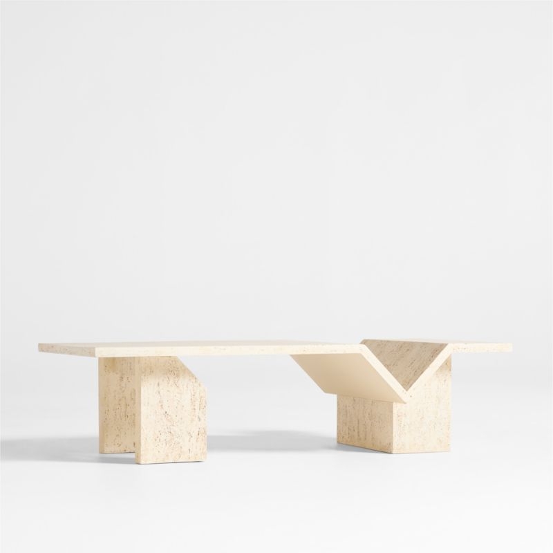 Hollywood Hills Faux Travertine Resin 60" Rectangular Coffee Table with Shelf by Brigette Romanek - Image 6