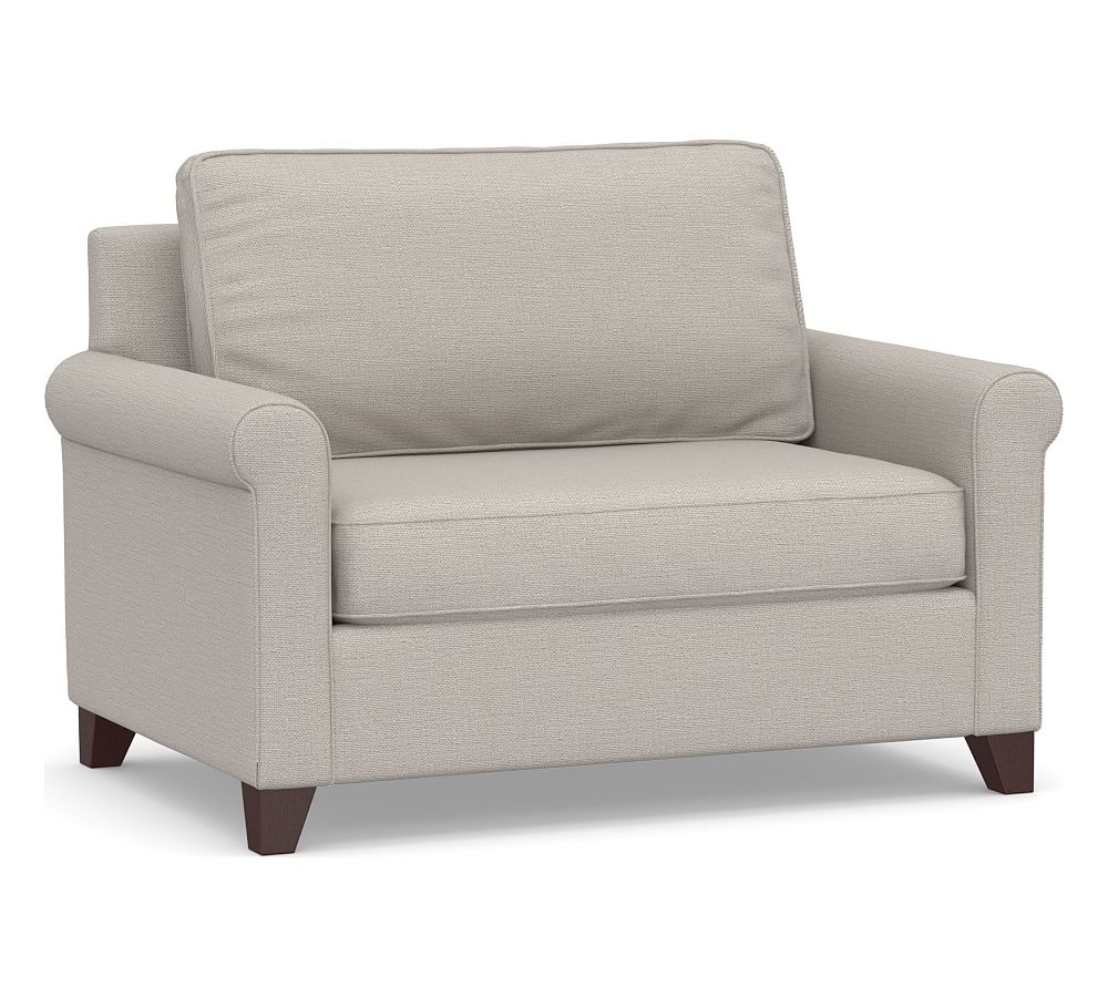Cameron Roll Arm Upholstered Twin Sleeper Sofa, Polyester Wrapped Cushions, Chunky Basketweave Stone - Image 0