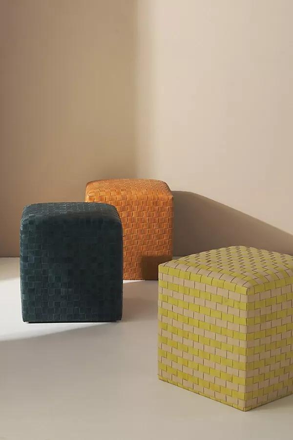 Cove Woven Leather Ottoman - Image 0