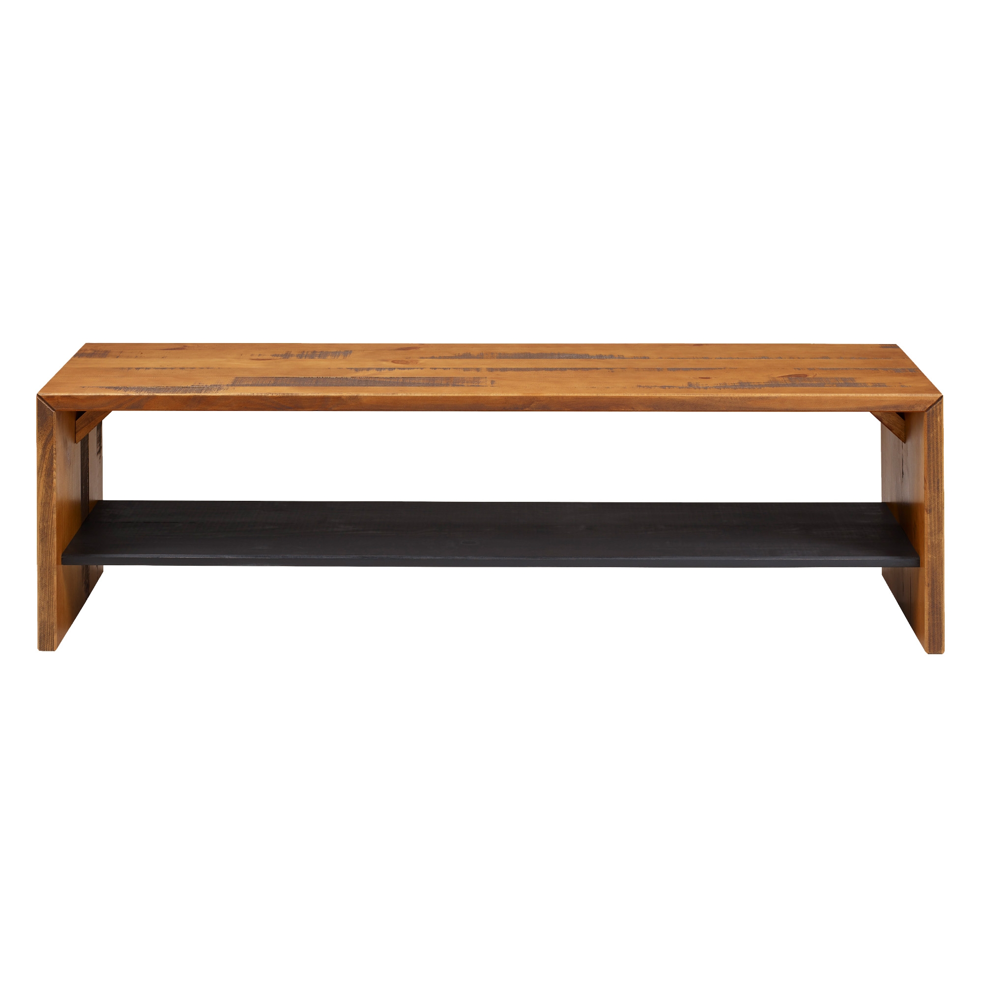 Alpine 58" Rustic Two-Tone Solid Wood Entry Bench - Amber - Image 1