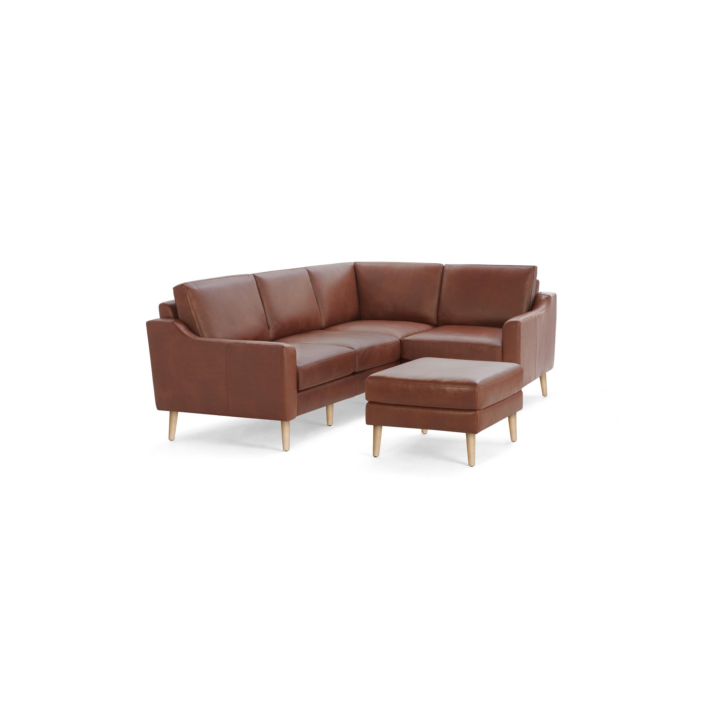 Nomad Leather 4-Seat Corner Sectional with Ottoman - Chestnut - Top Grain Leather / Oak - Wood / Slope - Image 0
