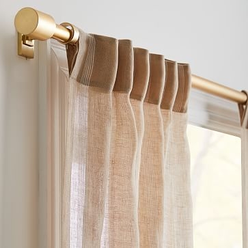 Sheer Linen Cotton Mini Stripe Curtain, Natural/White, 48"x96" - Image 2