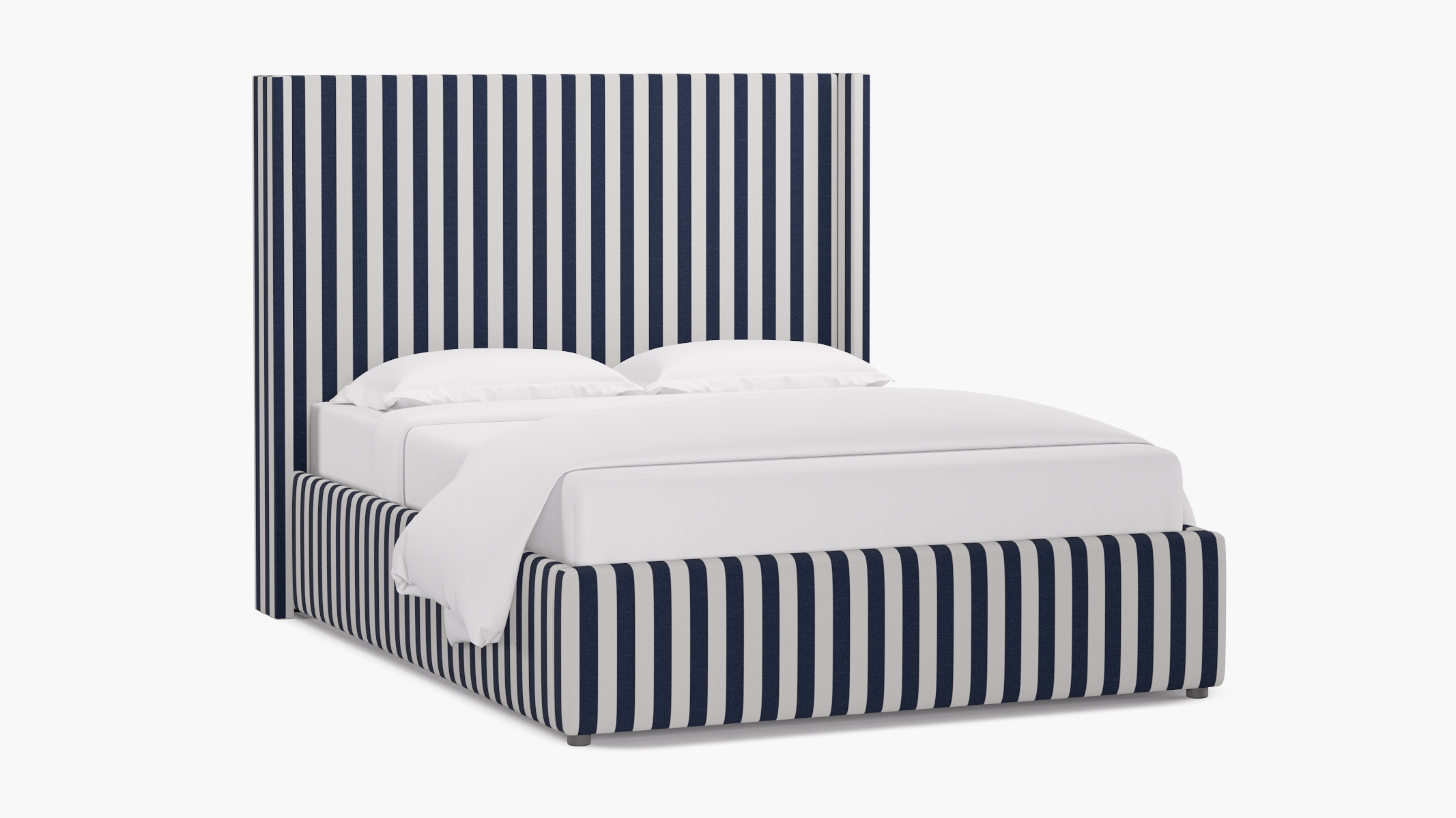 Modern Wingback Bed, Navy Cabana Stripe, Queen - Image 1