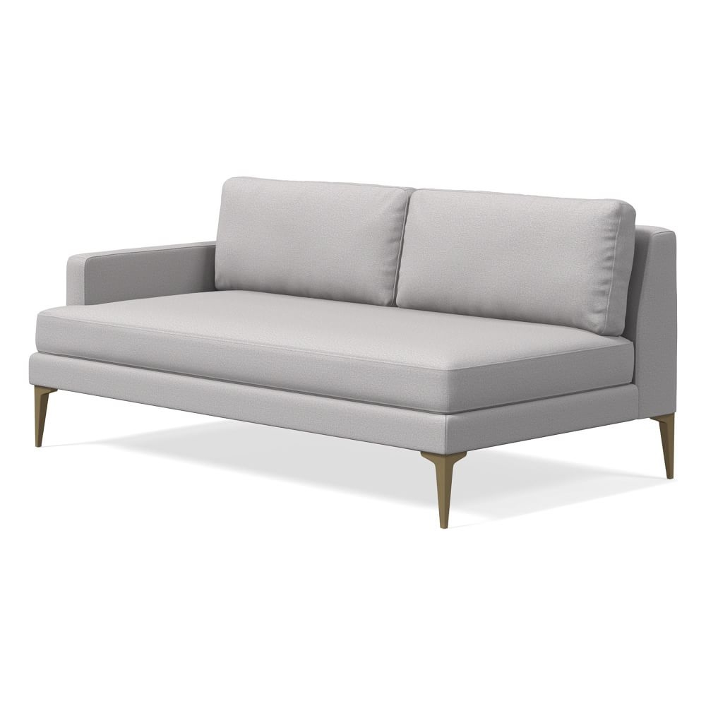 Andes Left Arm 2.5 Seater Sofa, Poly, Performance Chenille Tweed, Frost Gray, Blackened Brass - Image 0